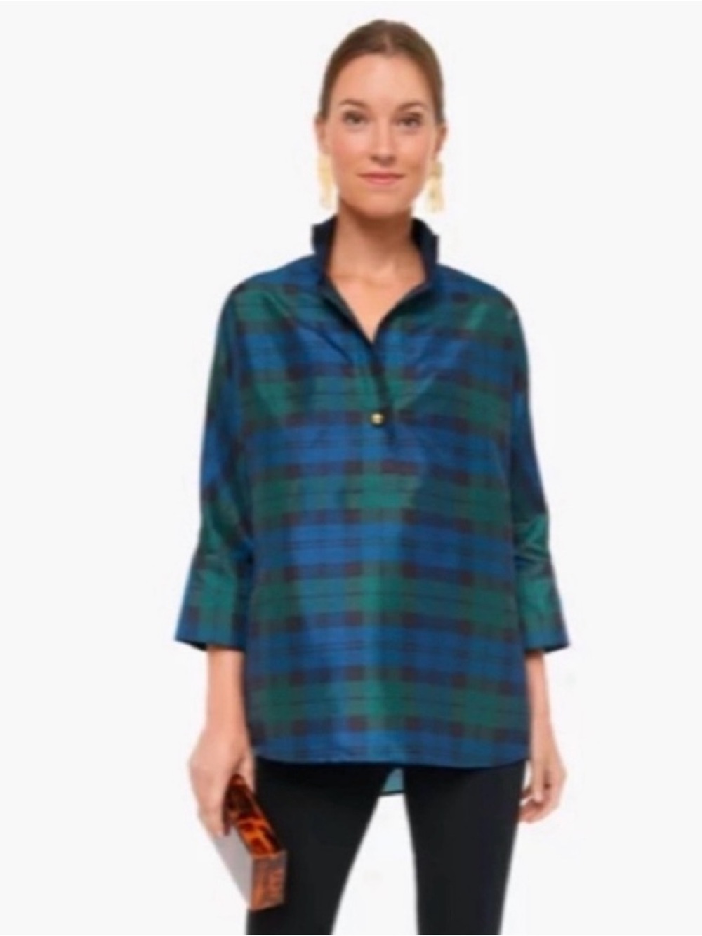 Tuckernuck Green and Blue Plaid Button-Front Tunic